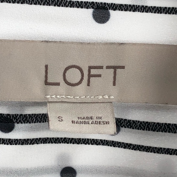 LOFT, size small blouse. 100% polyester. White with black stripes and polka dots - Picture 4 of 4